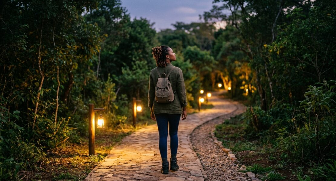 Une femme marche avec confiance, symbole de l'assurance du salut en Jésus-Christ.
